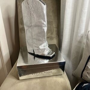 AKIRA Silver Metallic Heeled Boots